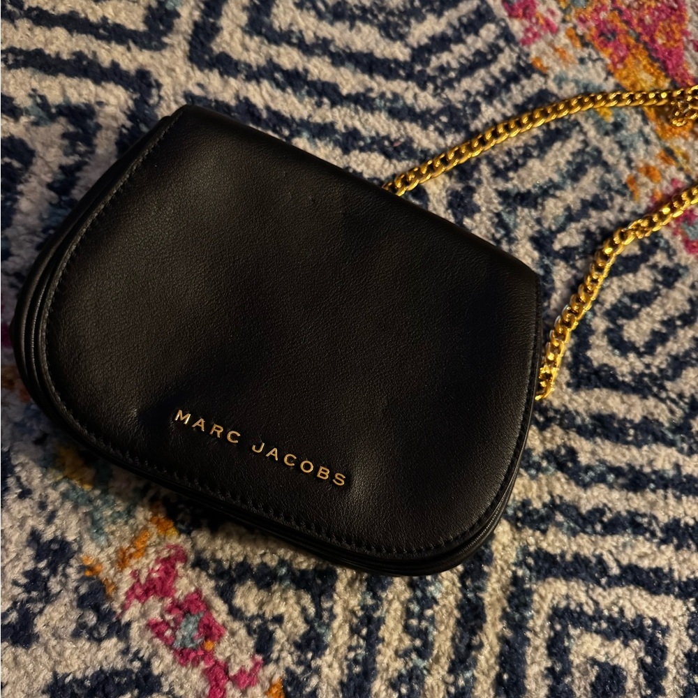 Marc Jacobs Black Leather Crossbody Bag with Gold Chain strap